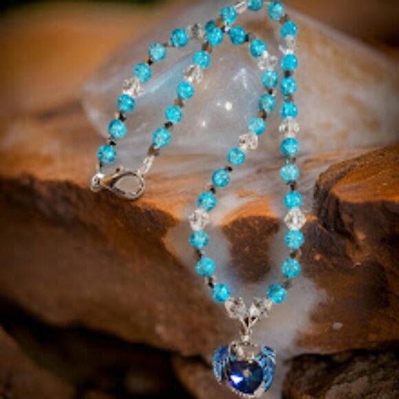 Blue Dragon w Blue crackle glass beads~Handmade by Cyndi - Picture 2 of 2